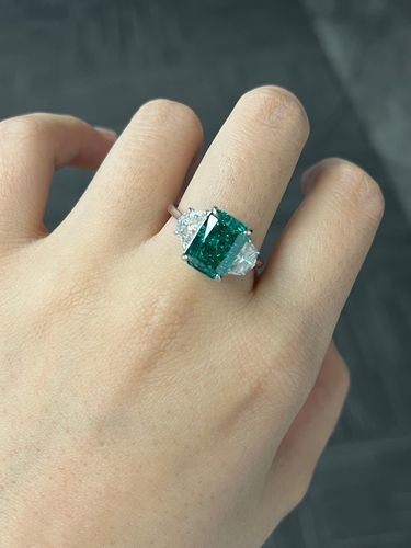 Customer photo review of S925 Paraiba Tourmaline 5 Ct Radiant Cut Three Stone Engagement Ring