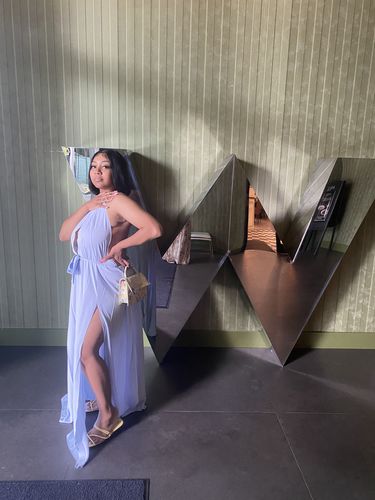 Customer photo review of Solid Color Pretty High Slipt Draped Maxi Dress