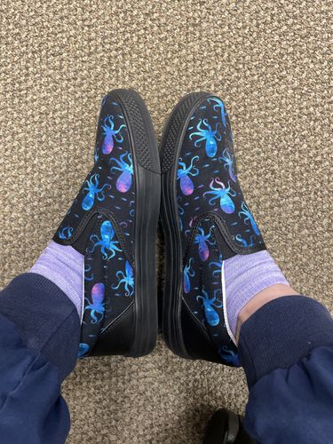 Customer photo review of Purple And Teal Octopus Pattern Print Black Slip On Shoes