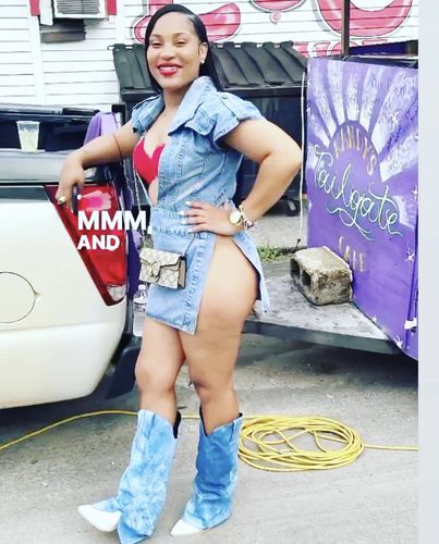 Customer photo review of Denim Unique Button Design High Split Mini Dress