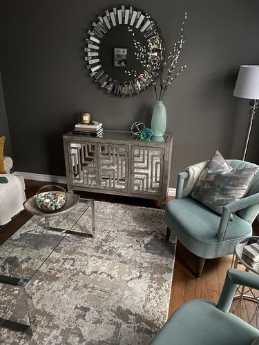 Customer photo review of Sunburst Beveled Round Mirror 35"