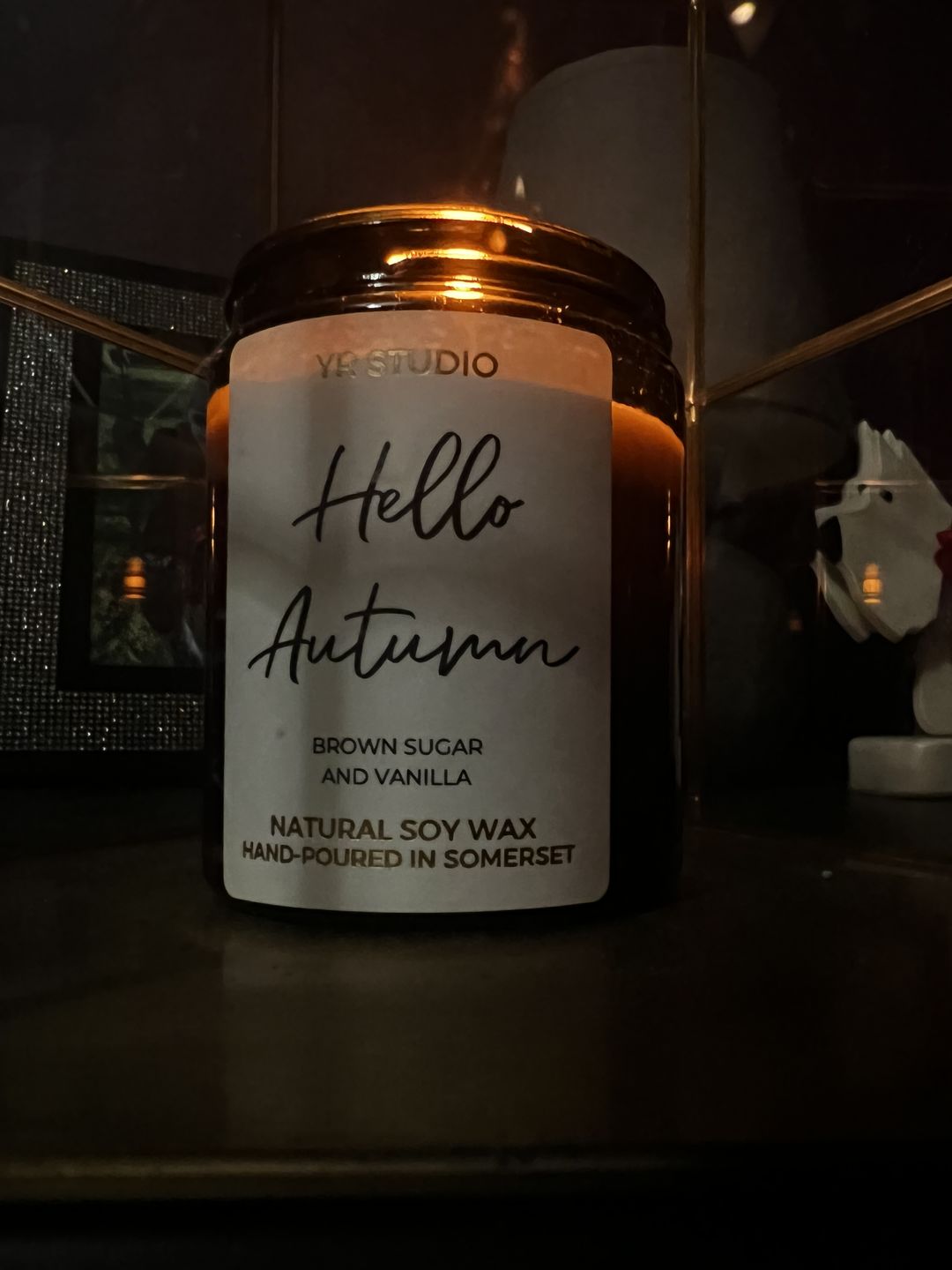 Customer photo review of "Hello Autumn" Brown Sugar and Vanilla Scented Soy Candle in Amber Jar