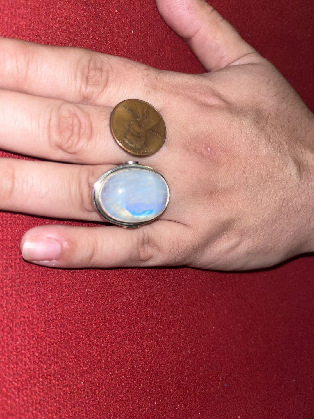 Customer photo review of Sterling Silver Rainbow Moonstone Ring