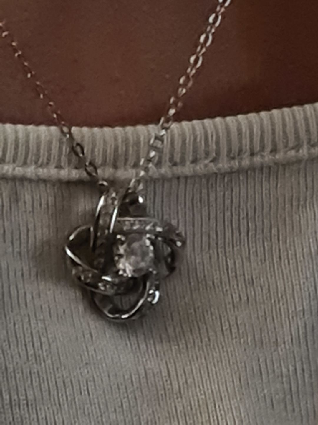 Customer photo review of To My Wonderful Wife Silver Love knot necklace