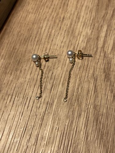 Customer photo review of Elizabeth Double Pearl and Chain Earring