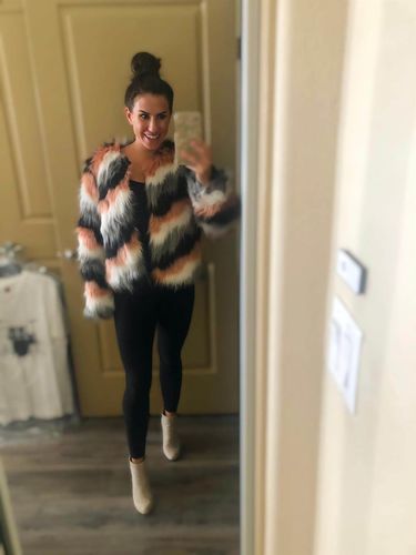 Customer photo review of Women Multicolor Long Sleeve Faux Fur Coat