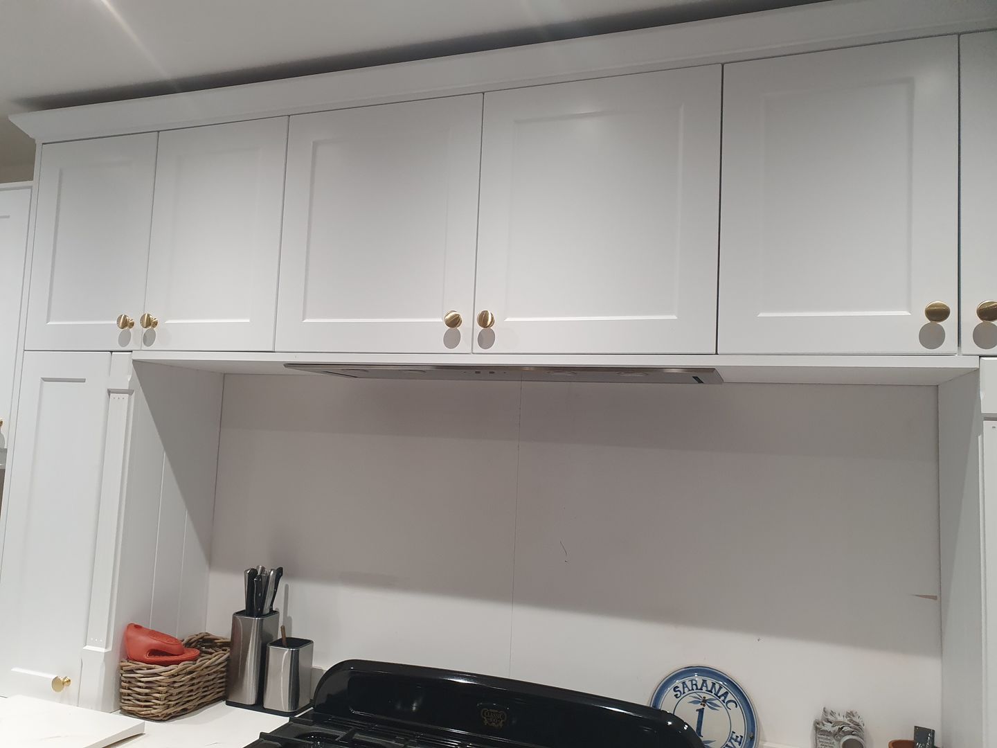 Customer photo review of Monmouth Brushed Satin Brass Cupboard Handles