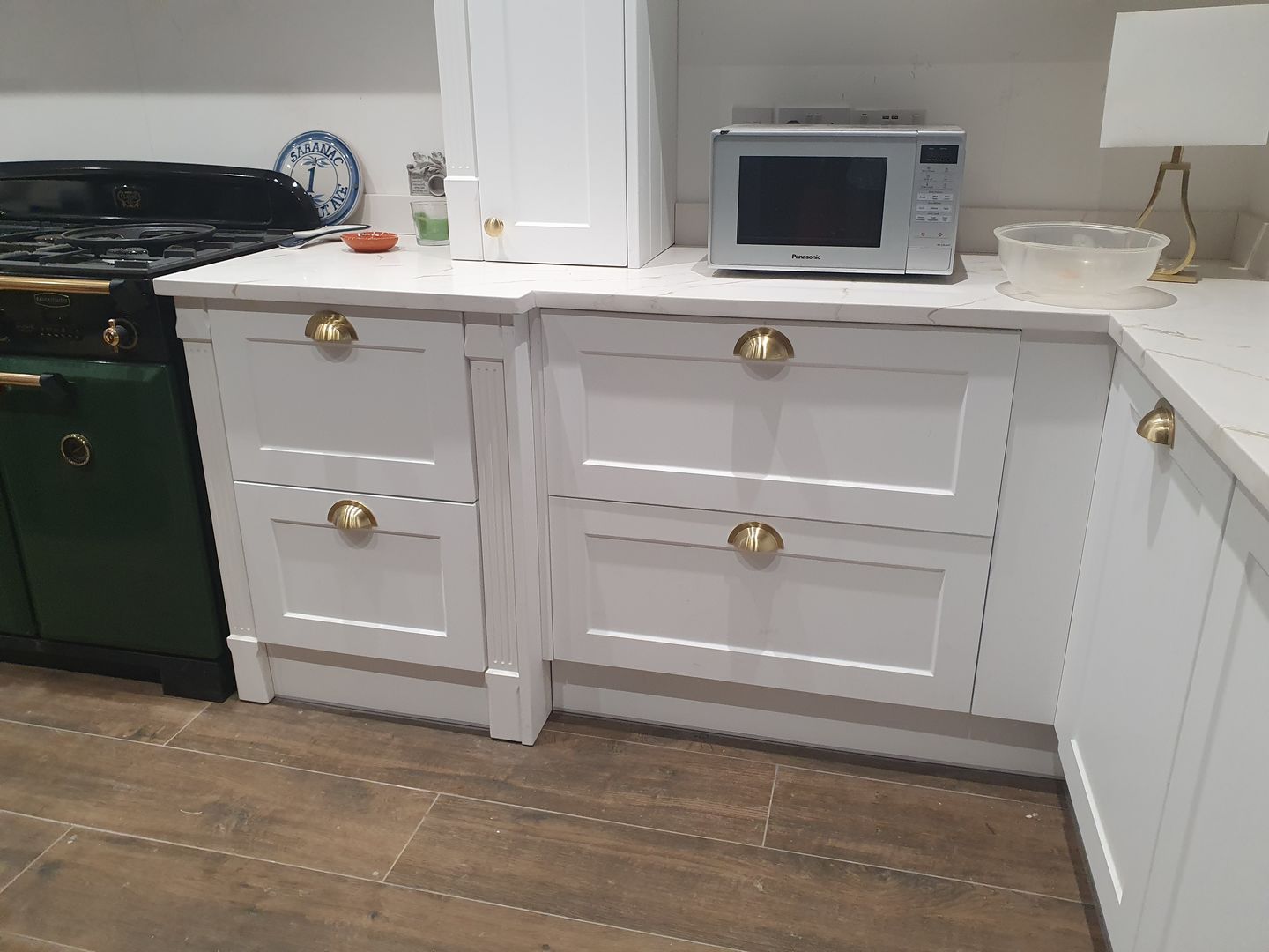Customer photo review of Monmouth Brushed Satin Brass Cupboard Handles