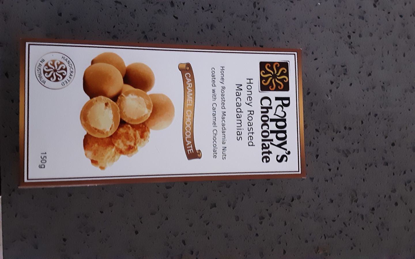 Customer photo review of Caramel Chocolate Coated Macadamias 150g