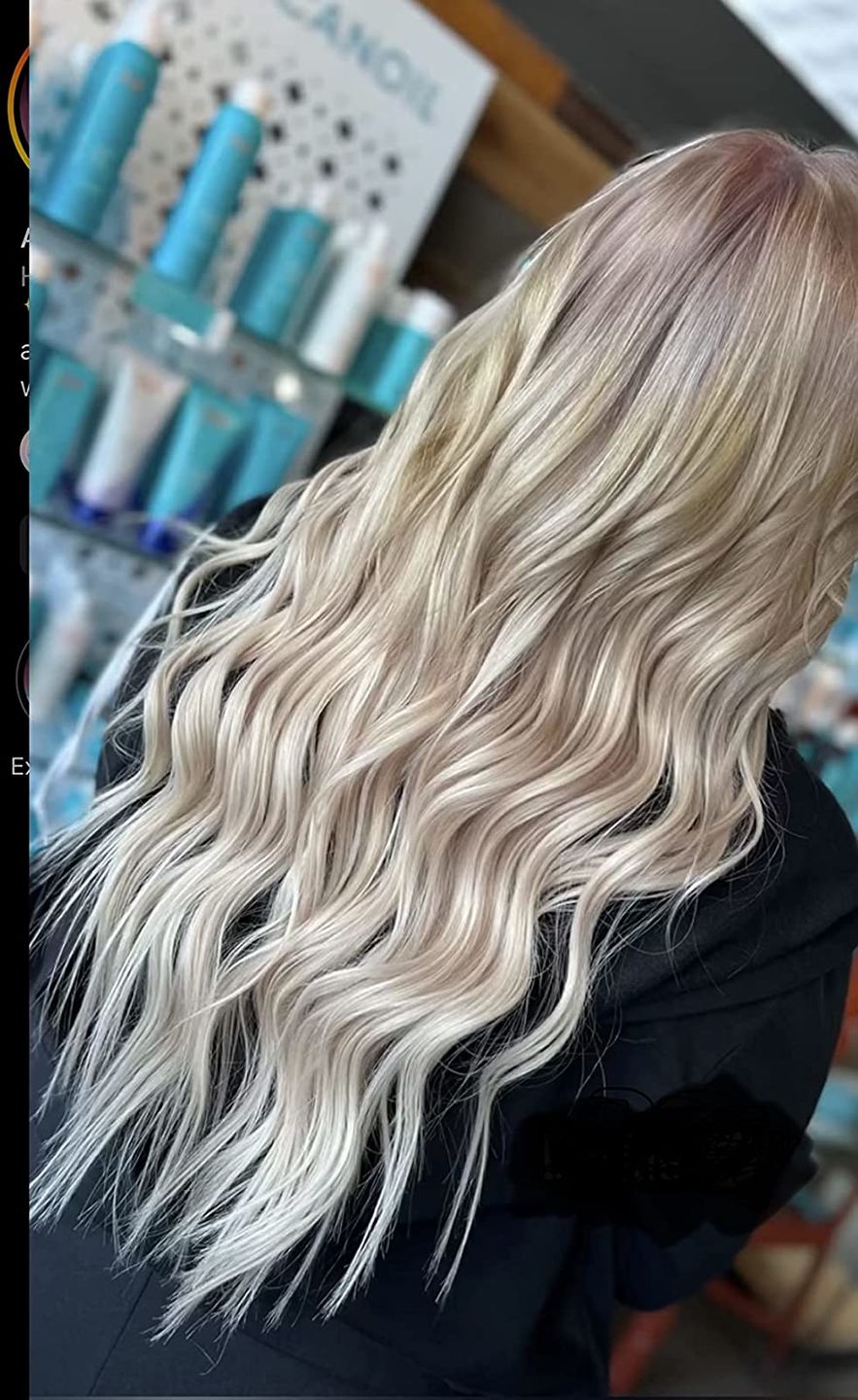 Customer photo review of Hand Tied Weft Hair Extensions Virgin Hair with Pink Blonde Highlights #18/613