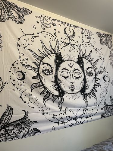 Customer photo review of Black & White Moon Sun Tapestry