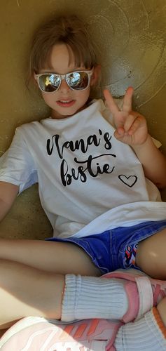 Customer photo review of Nana & Nana's Bestie Bella Script Matching White T-Shirts (MRK X)