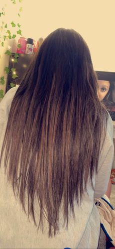 Customer photo review of Full Shine Tape in Hair Extensions Human Hair 100 Grams Balayage Ombre (#1B/18)