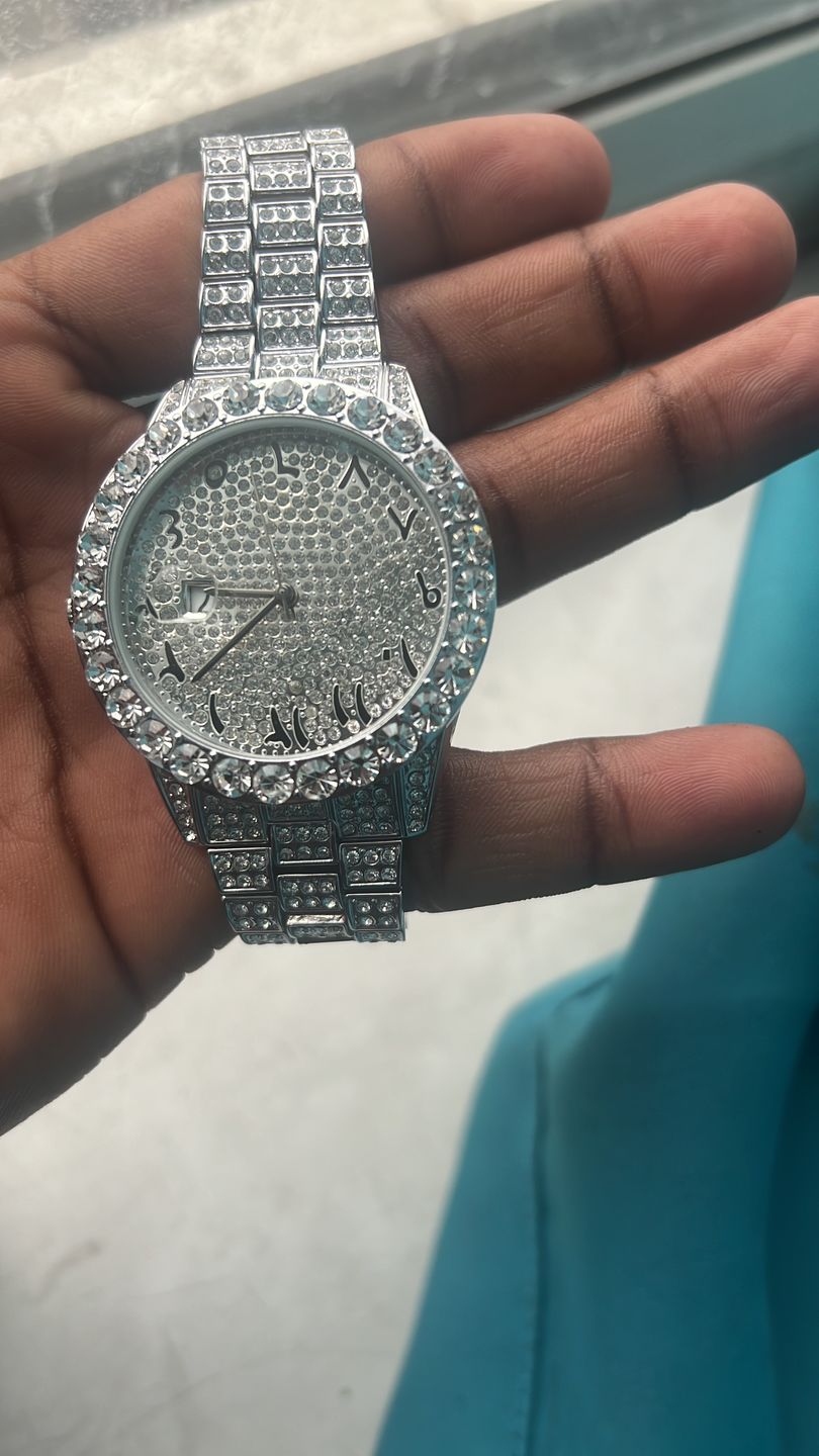 Customer photo review of Arabic Dial Diamond Simulant Watch - Silver