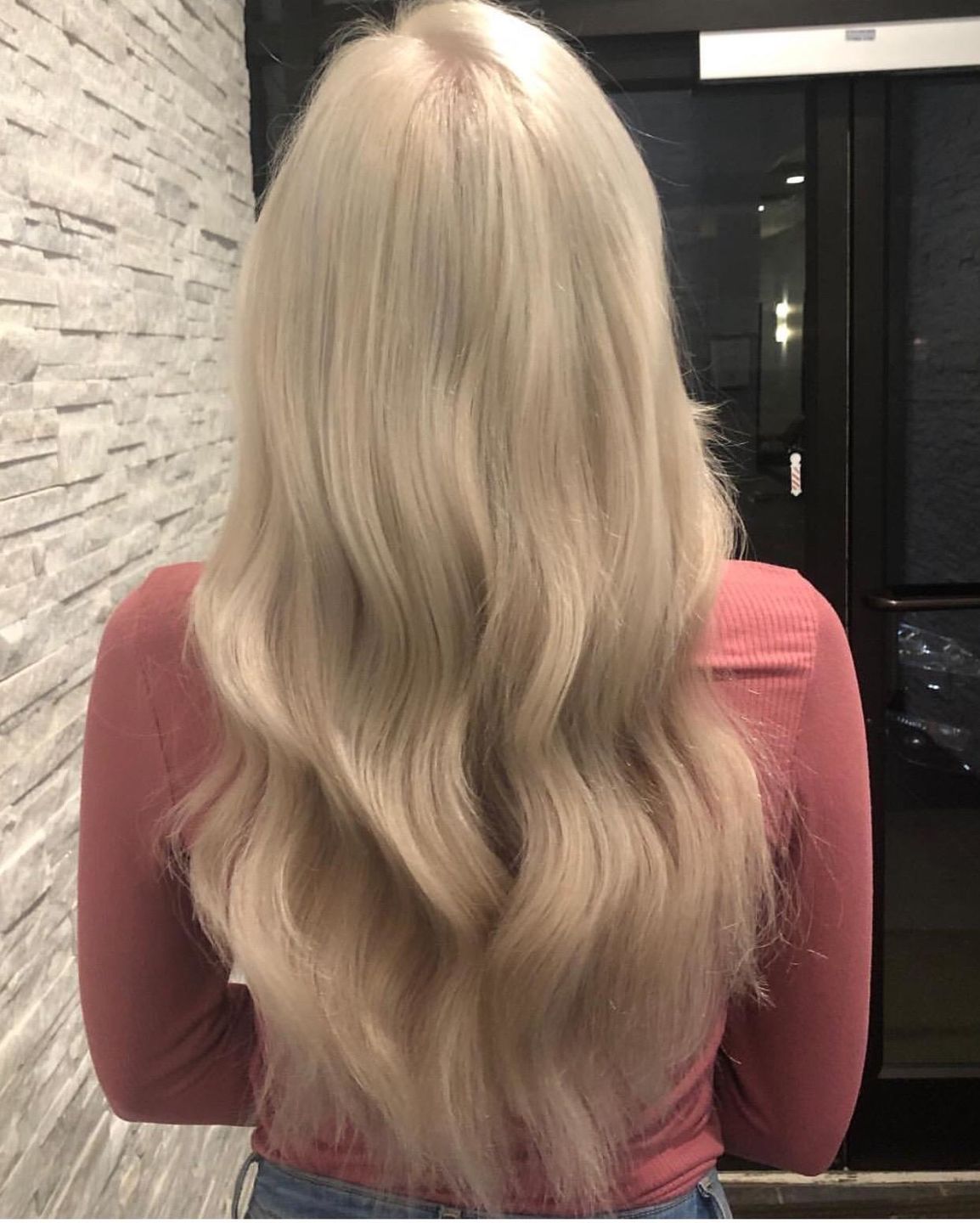 Customer photo review of Seamless Tape in Hair Extensions Best Virgin Hair Lightest Blonde #60
