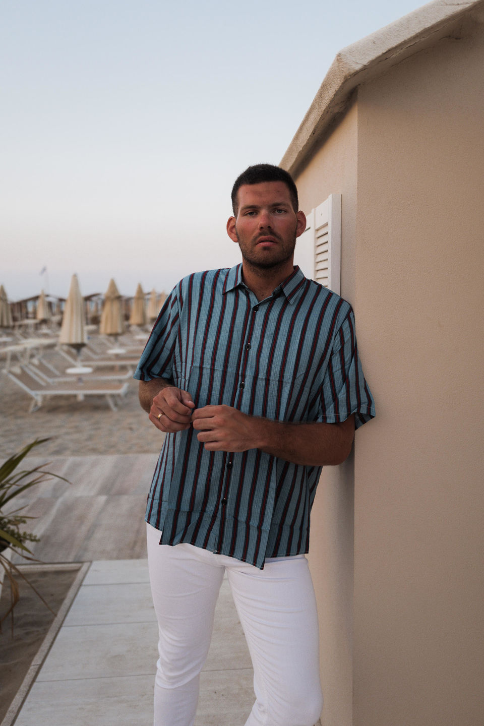 Customer photo review of Men's Casual Short Sleeve Blue Striped Shirt