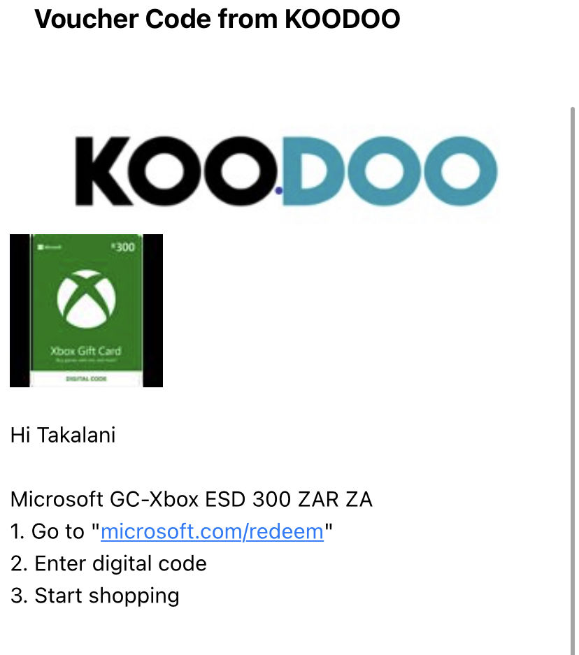 Customer photo review of Microsoft Xbox 300 ZAR ESD ZA - Digital Code will be emailed