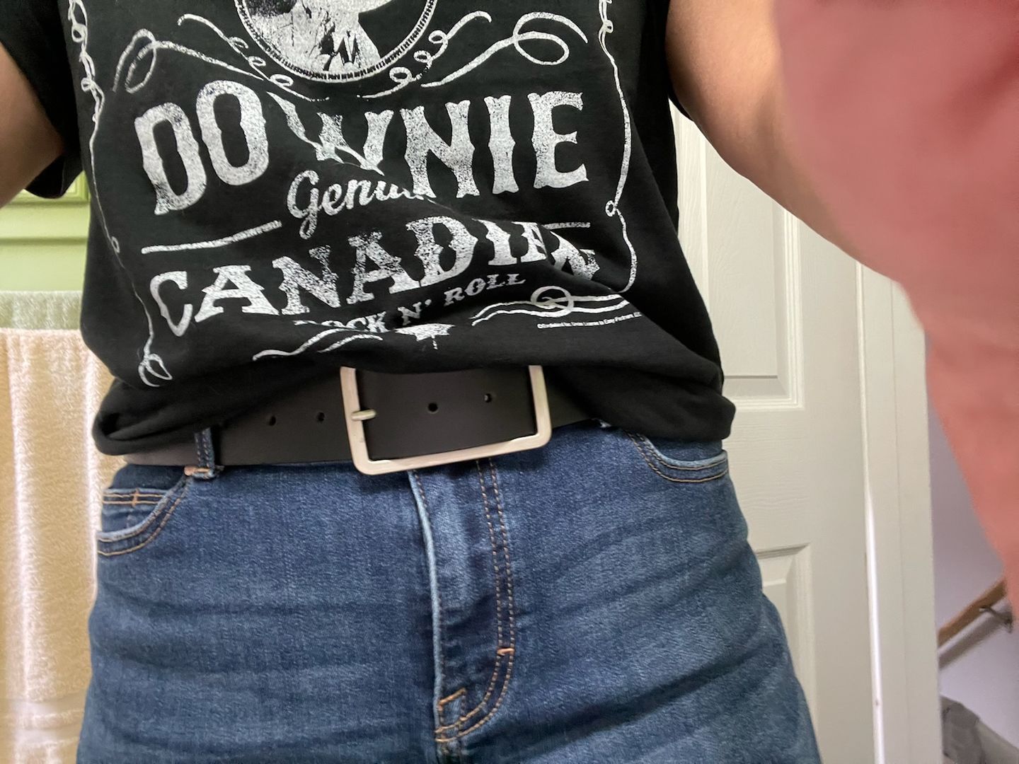 Customer photo review of Lucille - Black Leather Dress Belt with Rectangle Buckle - Made in Canada