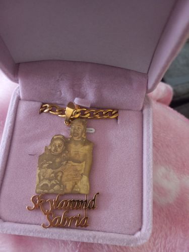Customer photo review of Lovers Charm™ 18K Custom Engraved Necklace