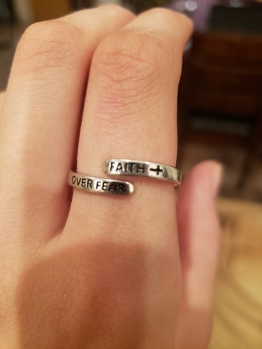 Customer photo review of "FAITH OVER FEAR" Sterling Silver Cross Ring