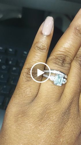 Customer video review of 3-Stone 2.1ct Emerald Cut CZ Ring Set in Sterling Silver