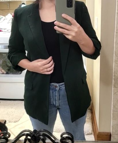 Customer photo review of 3/4 Sleeve Woven Blazer