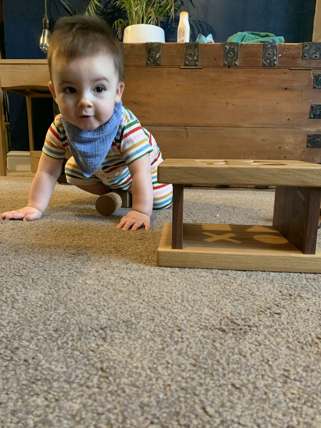 Customer photo review of Rainbow Striped Organic Romper Playsuit