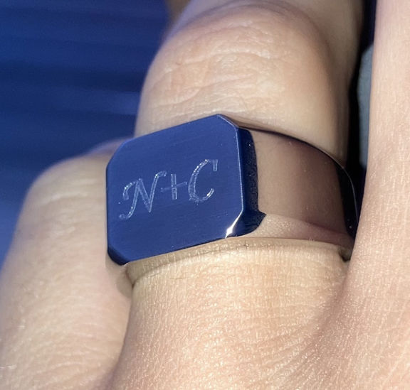 Customer photo review of Matte & Shiny Engravable Signet Ring