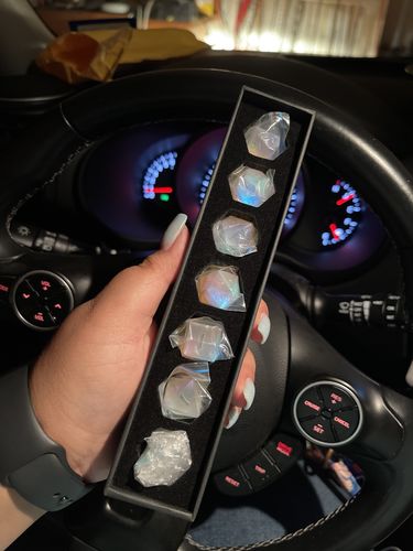 Customer photo review of Raised Fantastic Glass DnD Dice Set Moon Dice
