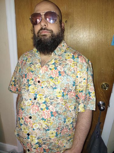 Customer photo review of Men's Floral Cotton Casual Button Up Short Sleeve Shirt