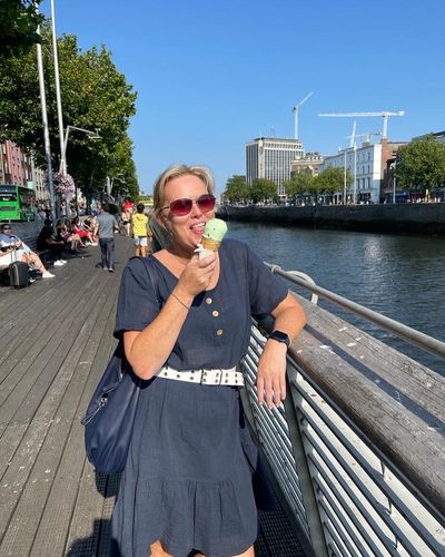 Customer photo review of Shonda Navy Tunic Dress
