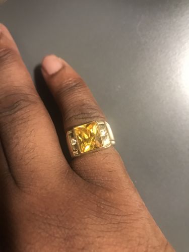 Customer photo review of Men's Ring in 14k Yellow Gold with Citrine Gemstone and Genuine Diamonds