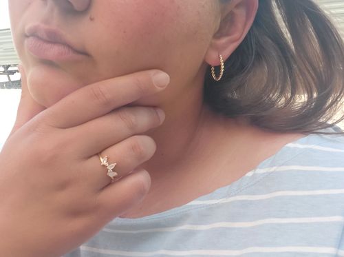 Customer photo review of Gold Twist Hoop Earrings