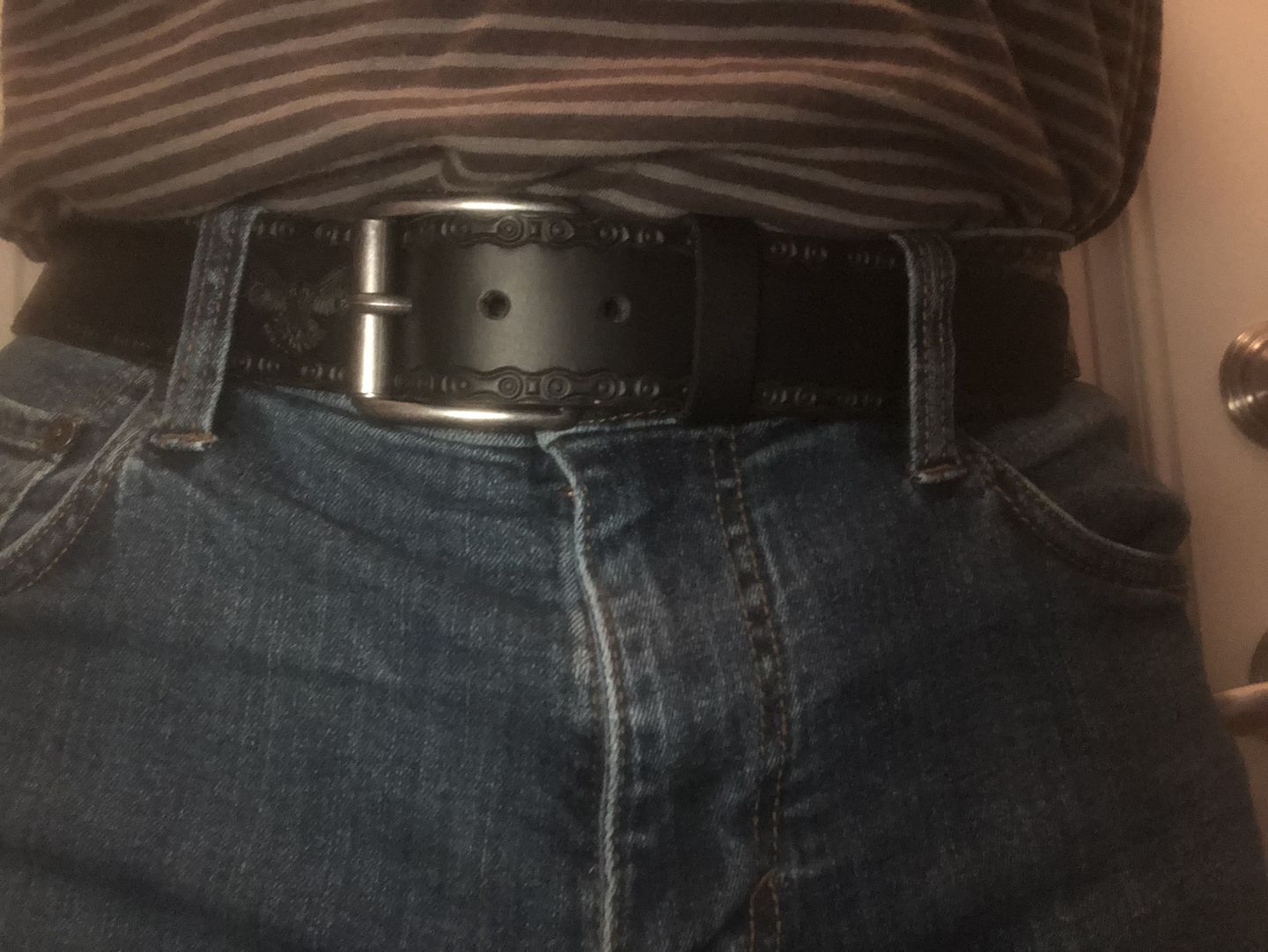 Customer photo review of The Eagle Belt - Brown Embossed 100% Real Leather Belt Made in Canada