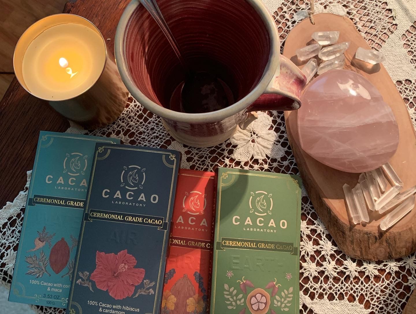 Customer photo review of Four Sacred Element Cacao Blends Variety Box (4 bars – 3.5 oz each)