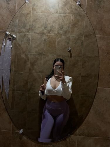 Customer photo review of White Wrap Sports Bra