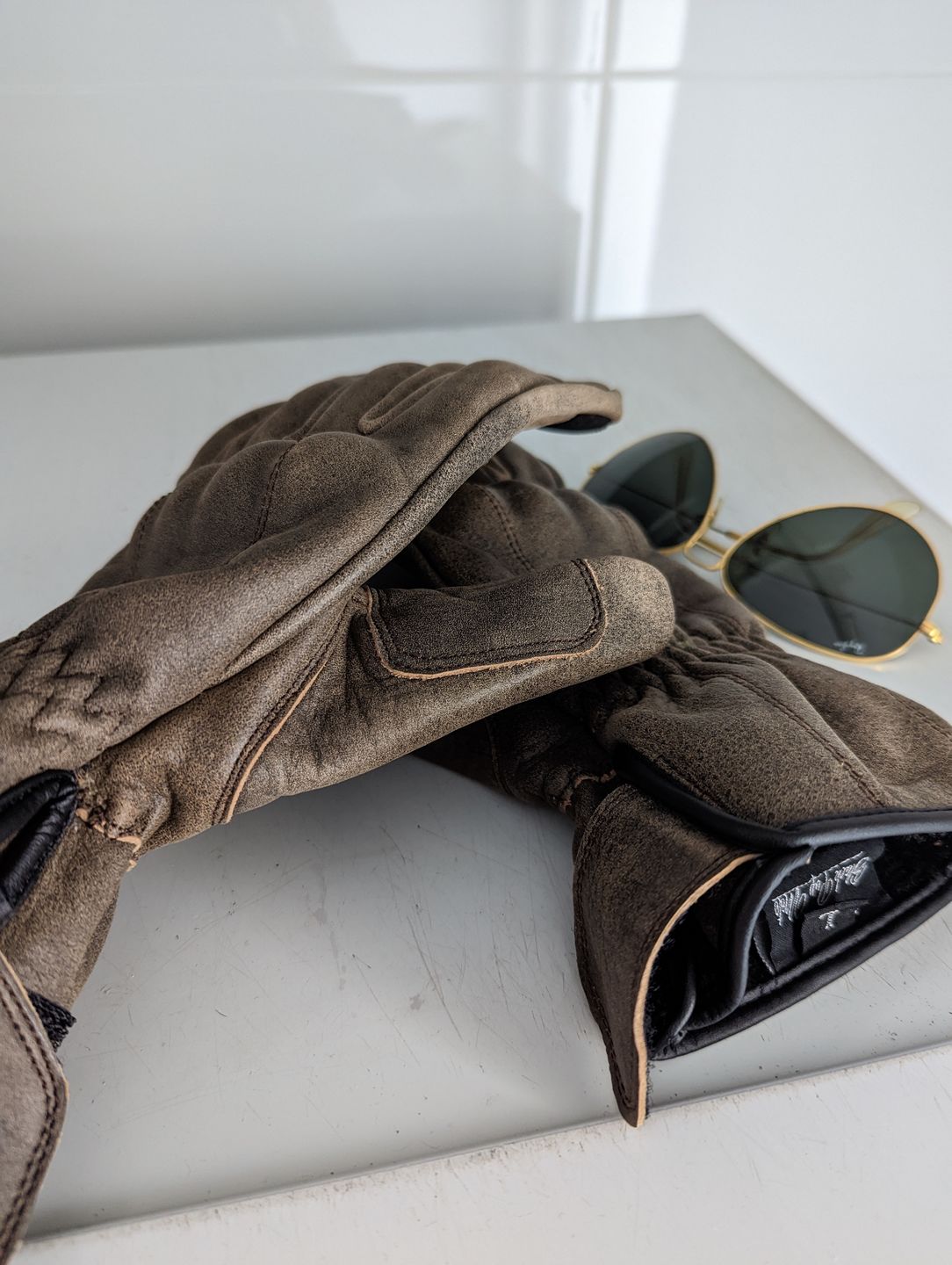 Customer photo review of 'The Original' | Retro Motorbike Gloves Gauntlet | Brown Distressed Leather