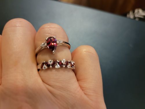 Customer photo review of 3-Stone Red Pear CZ Ring in Sterling Silver 0.8ct