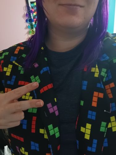 Customer photo review of Retro Arcade Block Game Black Video Game Unisex Regular Fit Button Up Shirt