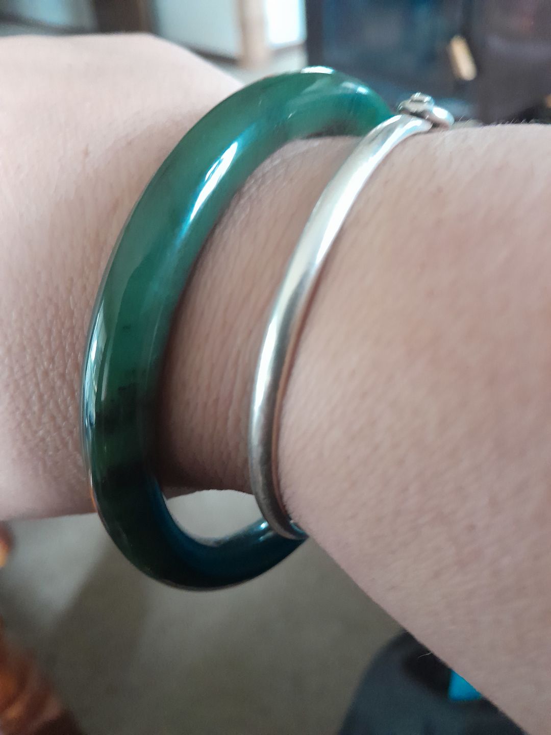 Customer photo review of Slim Greenstone Bangle