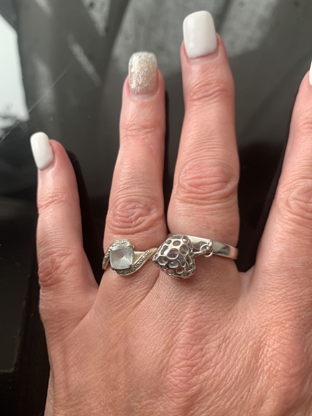 Customer photo review of Angel Heart Charm Ring with Tanzanite