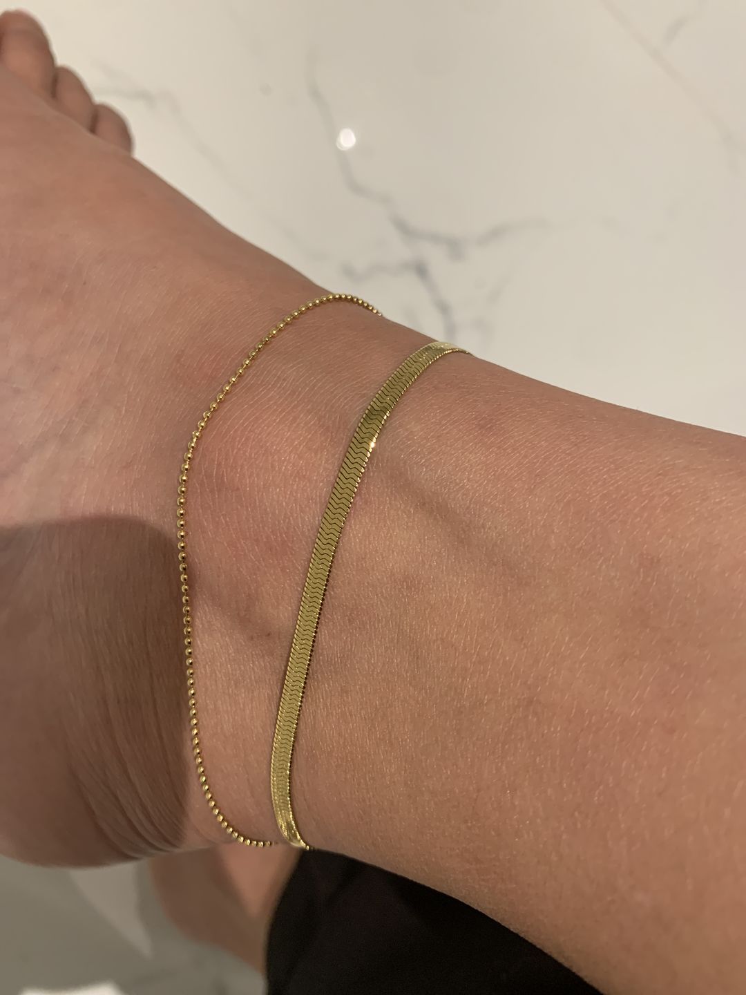 Customer photo review of BADDIE | | Tarnish-Free | Gold Plated | Double Layer snake + bobble chain Anklet