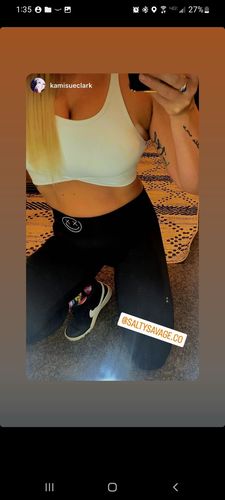 Customer photo review of Salty Savage Ladies Mid Rise OG Smile Booty Scrunch Performance Leggings | Wet Suit Performance | Black