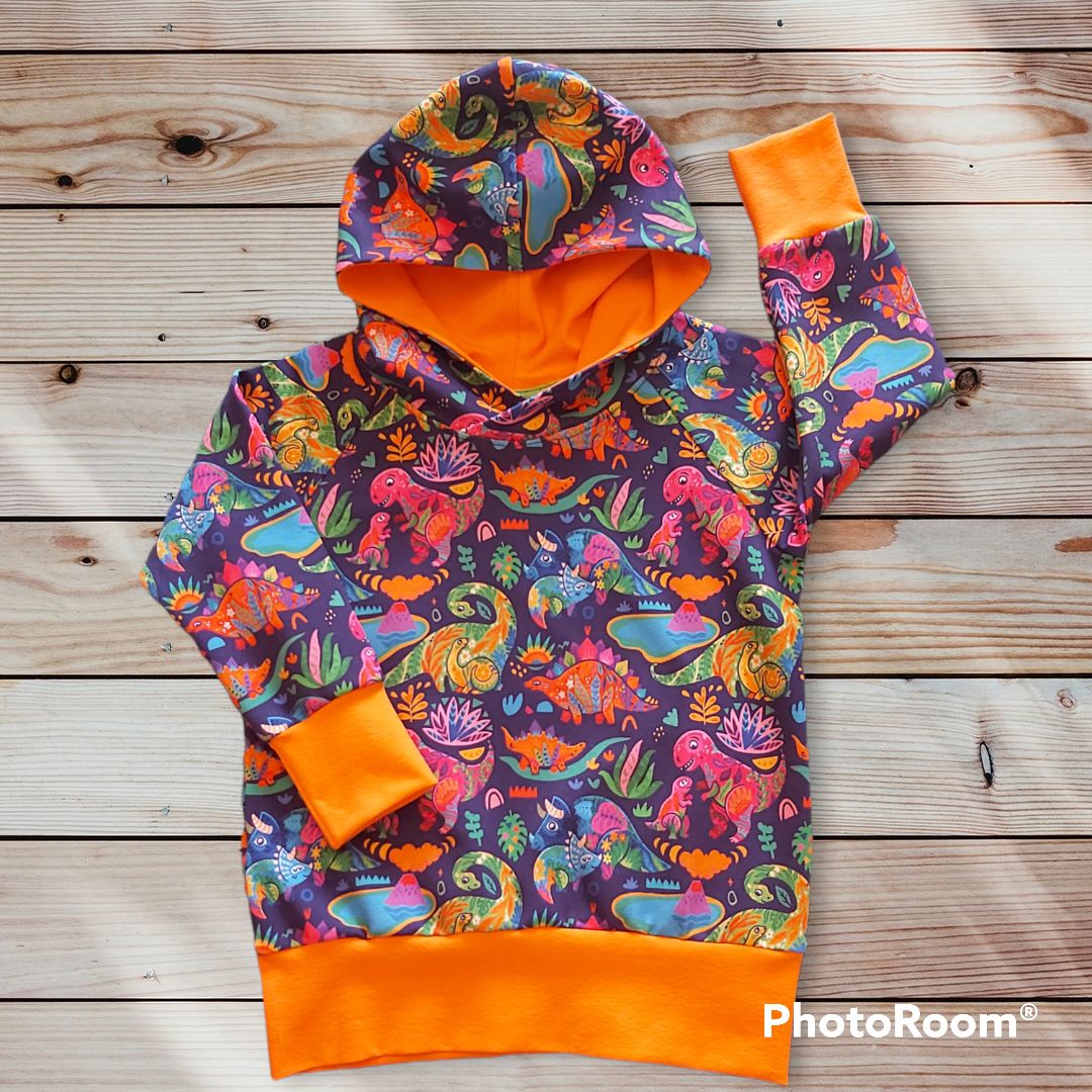 Customer photo review of Multicoloured Dinosaurs on Navy French Terry Fabric