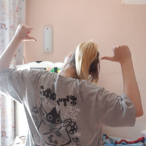 Customer photo review of Harajuku Style "Kanji Cat" Tee