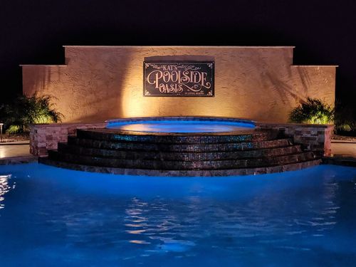 Customer photo review of Pools Signs - Poolside Oasis Personalized