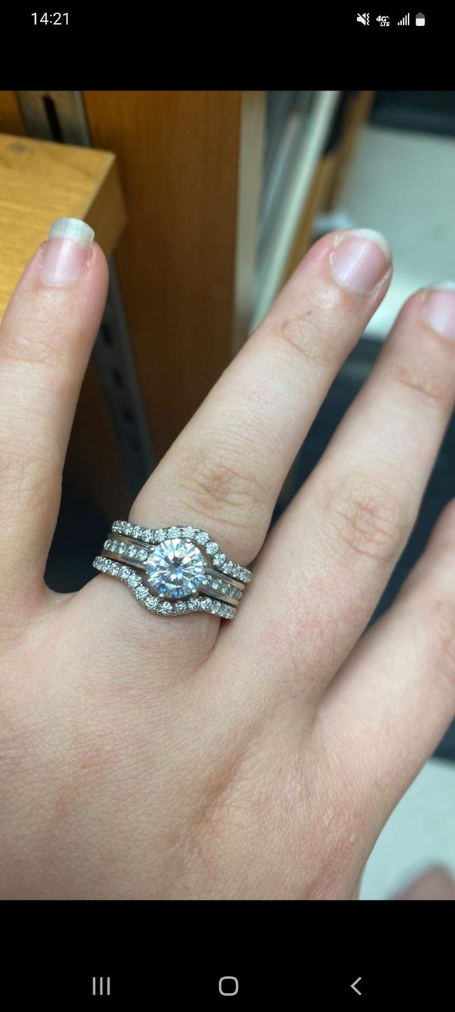 Customer photo review of Curved Pave Moissanite Half Eternity Wedding Band Stackable Ring
