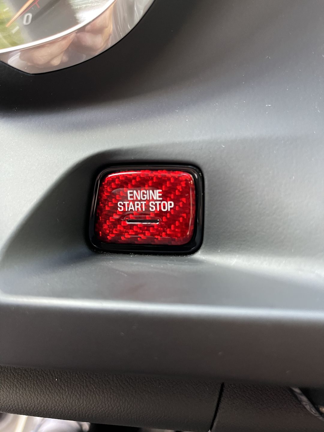 Customer photo review of CARBON FIBER PUSH START BUTTON COVER WITH LIGHT CUT OUT (BLACK/RED/BLUE) for 2016-202- CAMARO/2014-2016 C7 CORVETTE