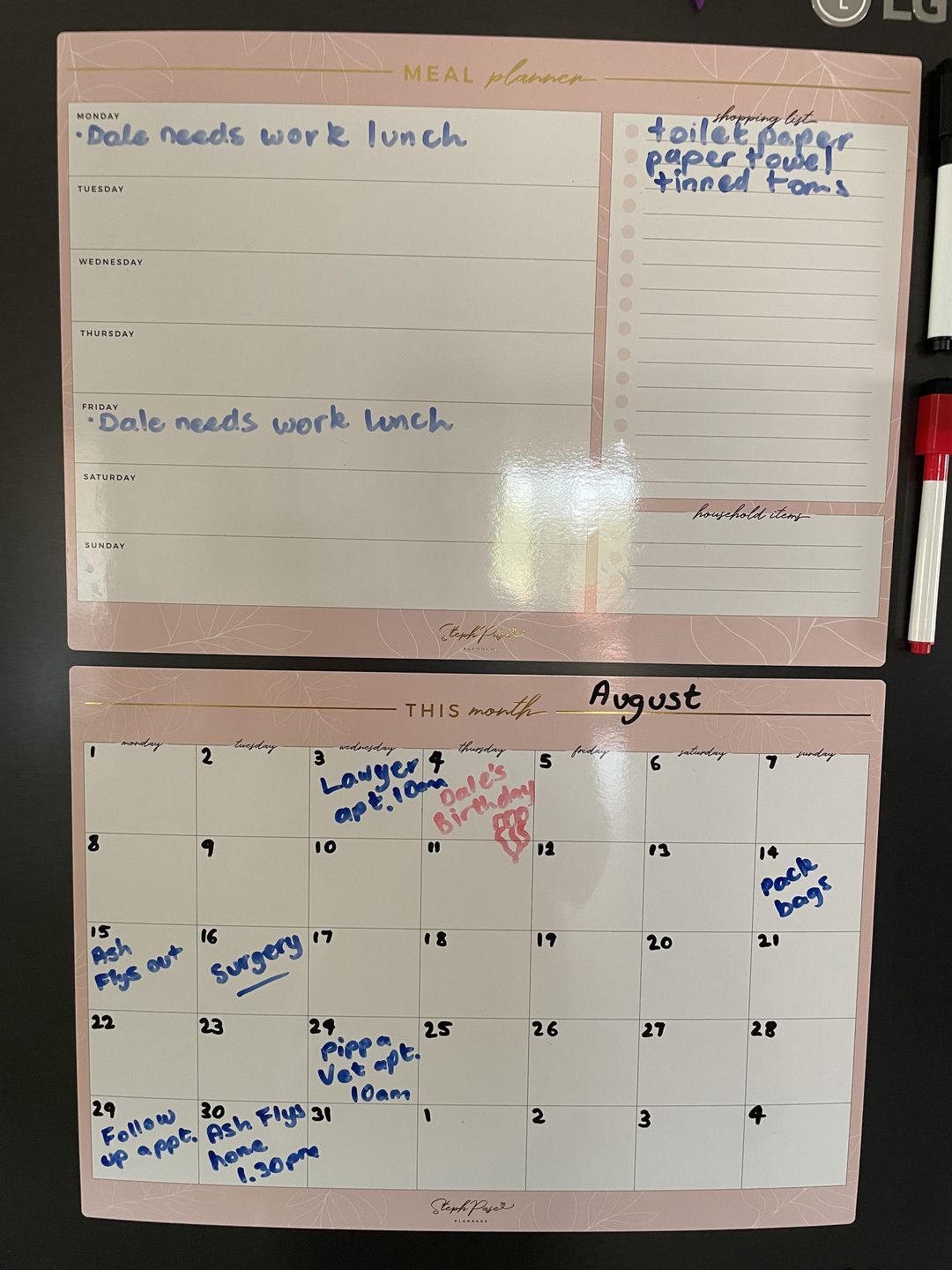 Customer photo review of NEW Blush Monthly Planner Magnet