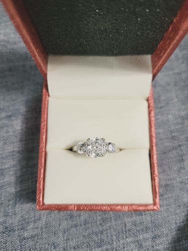 Customer photo review of 3-Stone 2ct Cushion CZ Ring in Sterling Silver